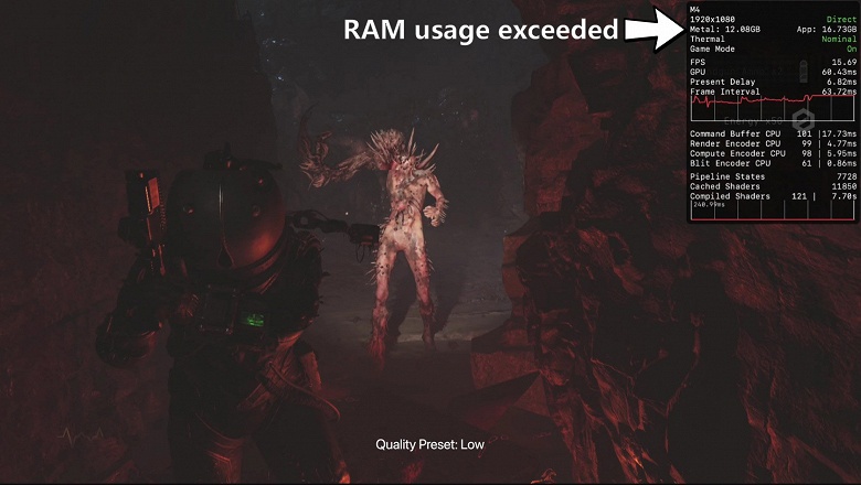 Ноутбуки Apple тяжело справляются с игрой Cronos: The New Dawn. Система на M4 вообще не позволяет нормально играть