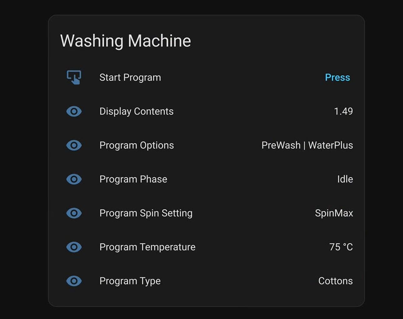 Рис. 22. Интеграция стиральной машины в систему Home Assistant