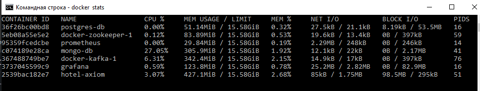 docker stats: hotel-axiom - JVM Image. Before stress tests