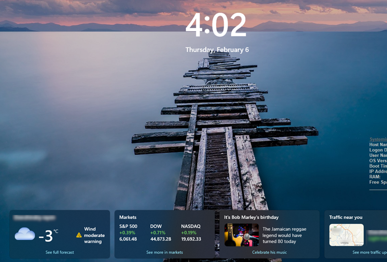 Экран блокировки Windows 11 с виджетами. Источник