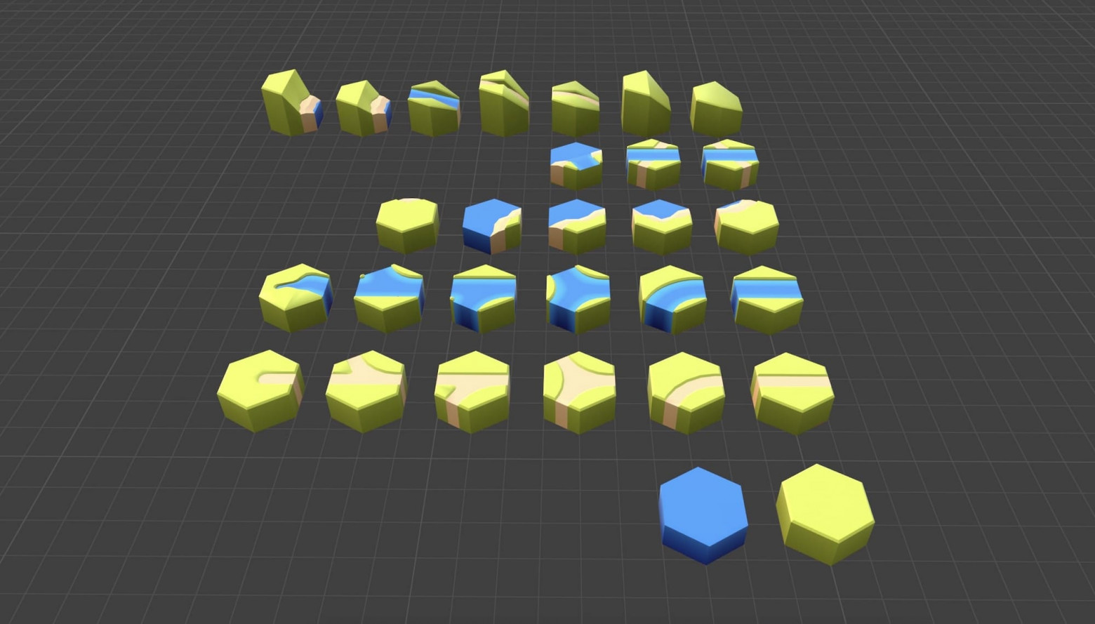 Blender viewport showing hex tiles