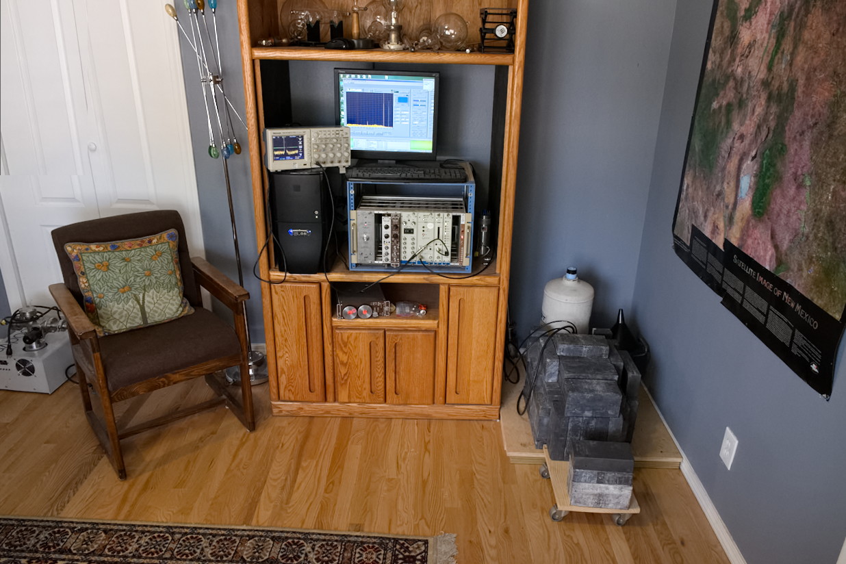 HPGe detector (right, on floor) and associated NIM electronics.