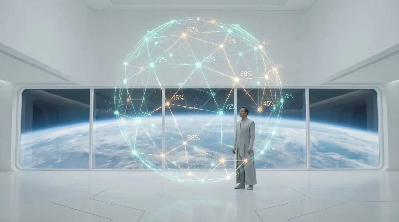 Гэри Селдон перед Главным Радиантом. Примерно так я представлял себе психоисторию в четырнадцать лет. Изображение сгенерировано нейросетью.  