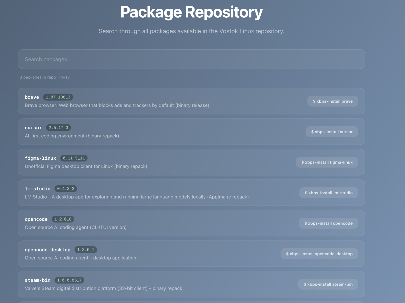 Список утилит репозитория Vostok