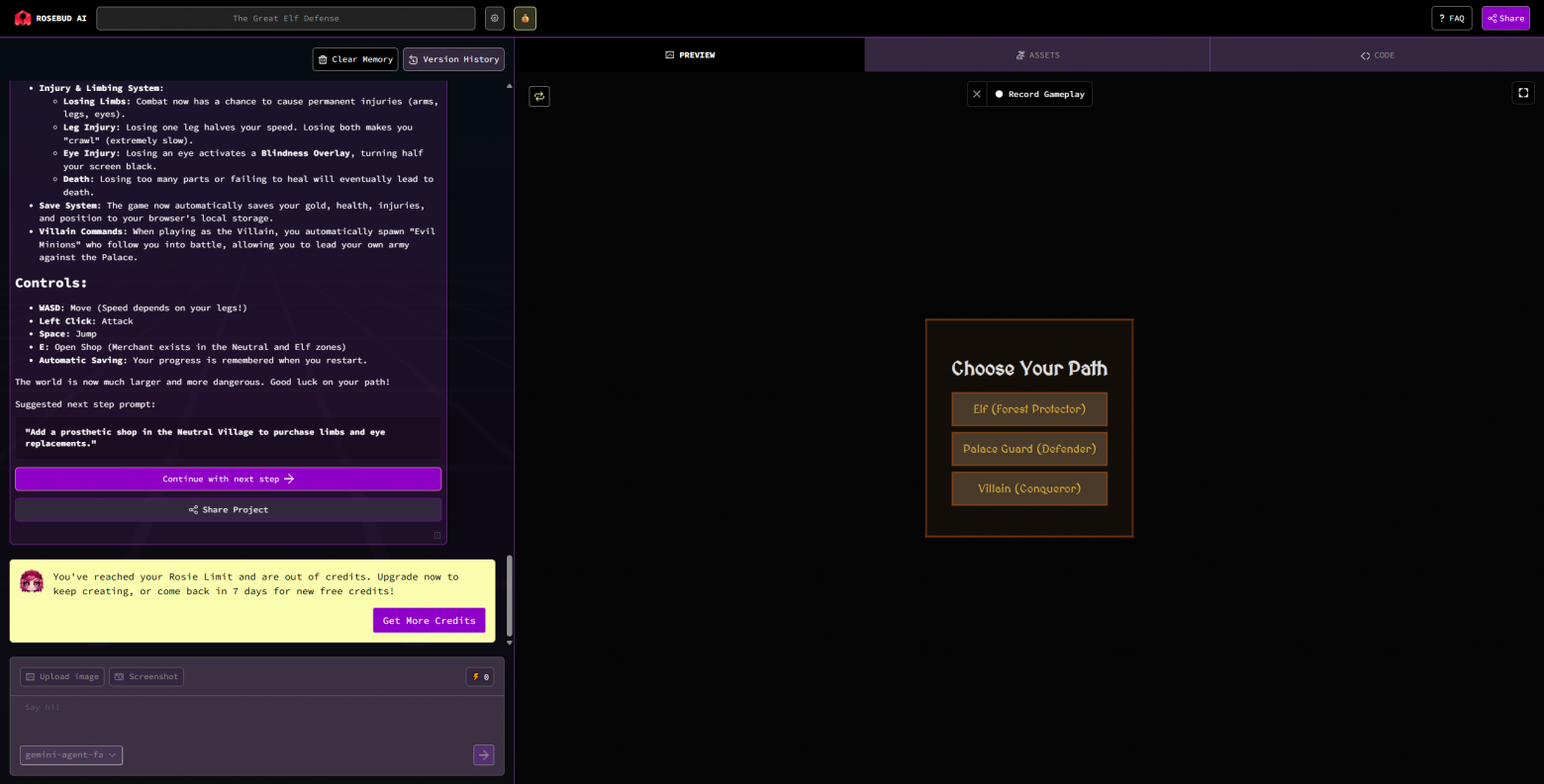 Интерфейс Rosebud AI