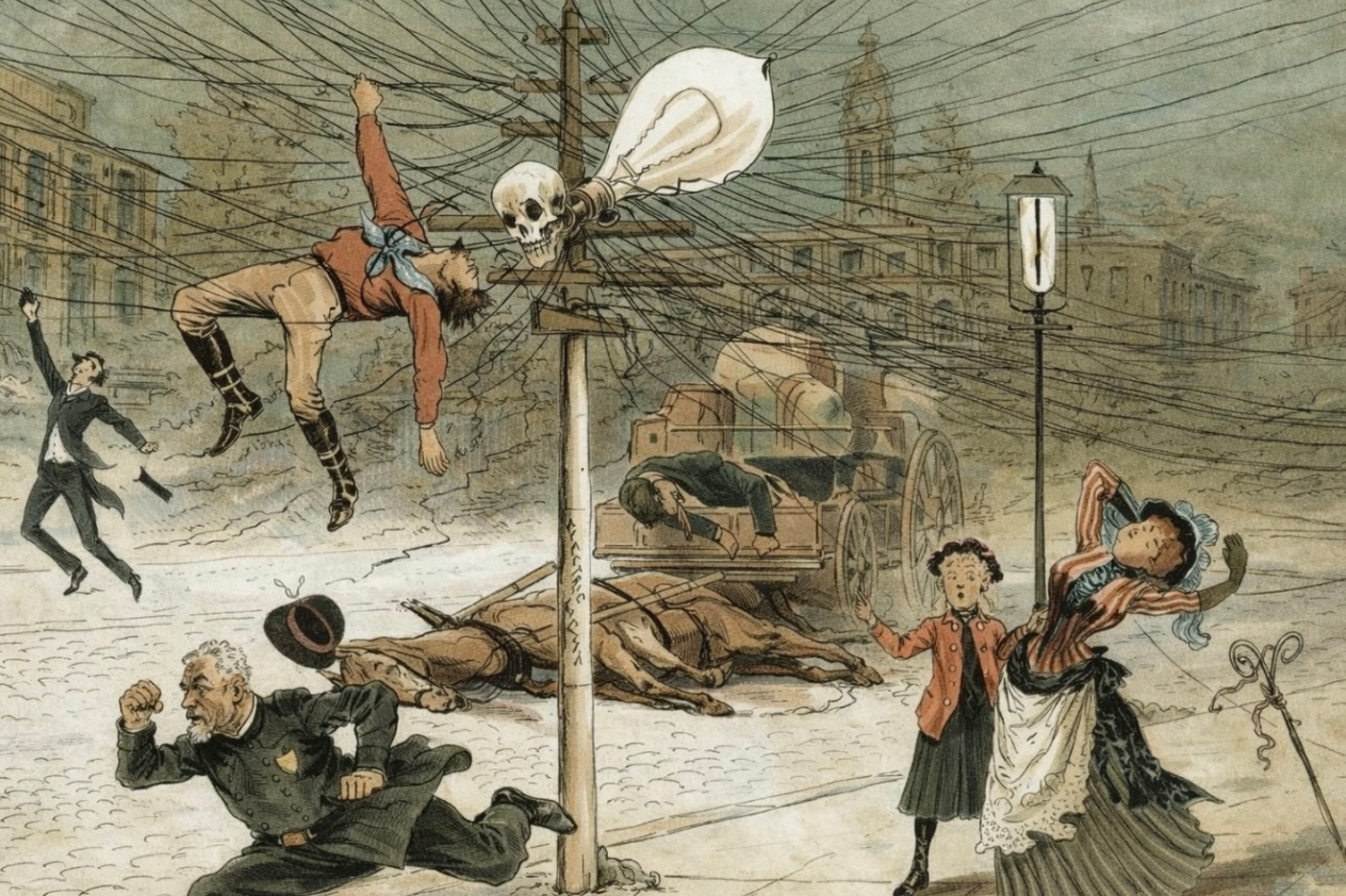 Карикатура на электрификацию. США, 1889 год. Источник