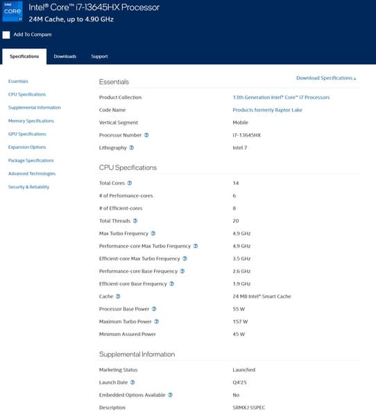 Intel неожиданно выпустила новый процессор из старой линейки. Мобильный Core i7-13645HX имеет 14 ядер - 2