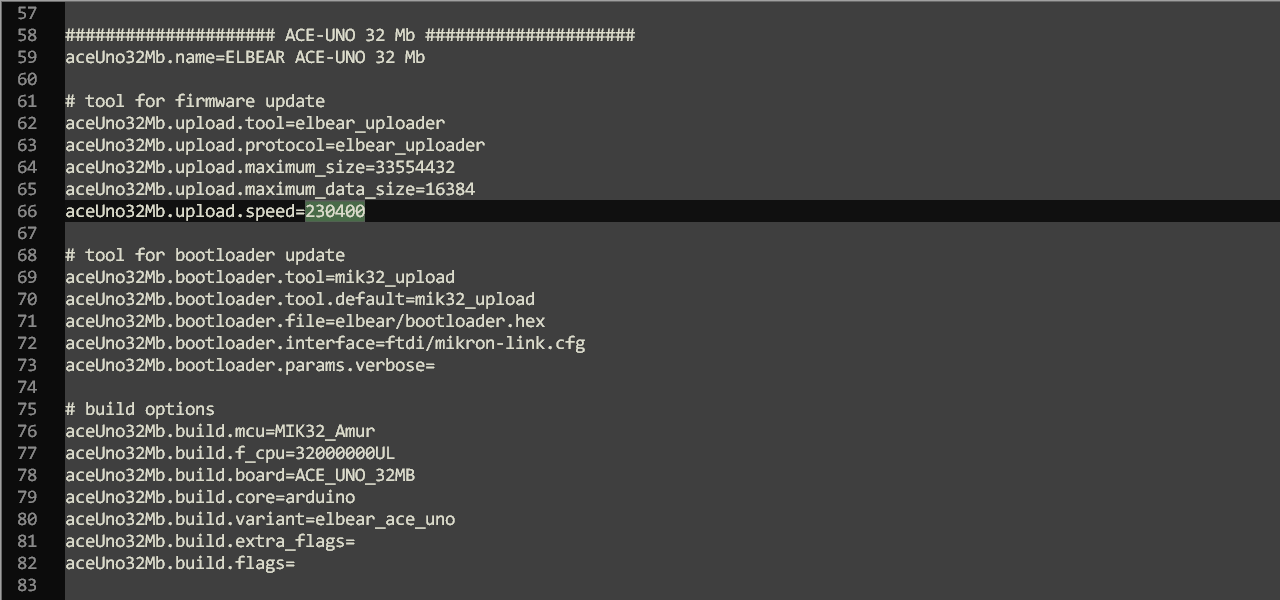 Настройка скорости соединения в boards.txt