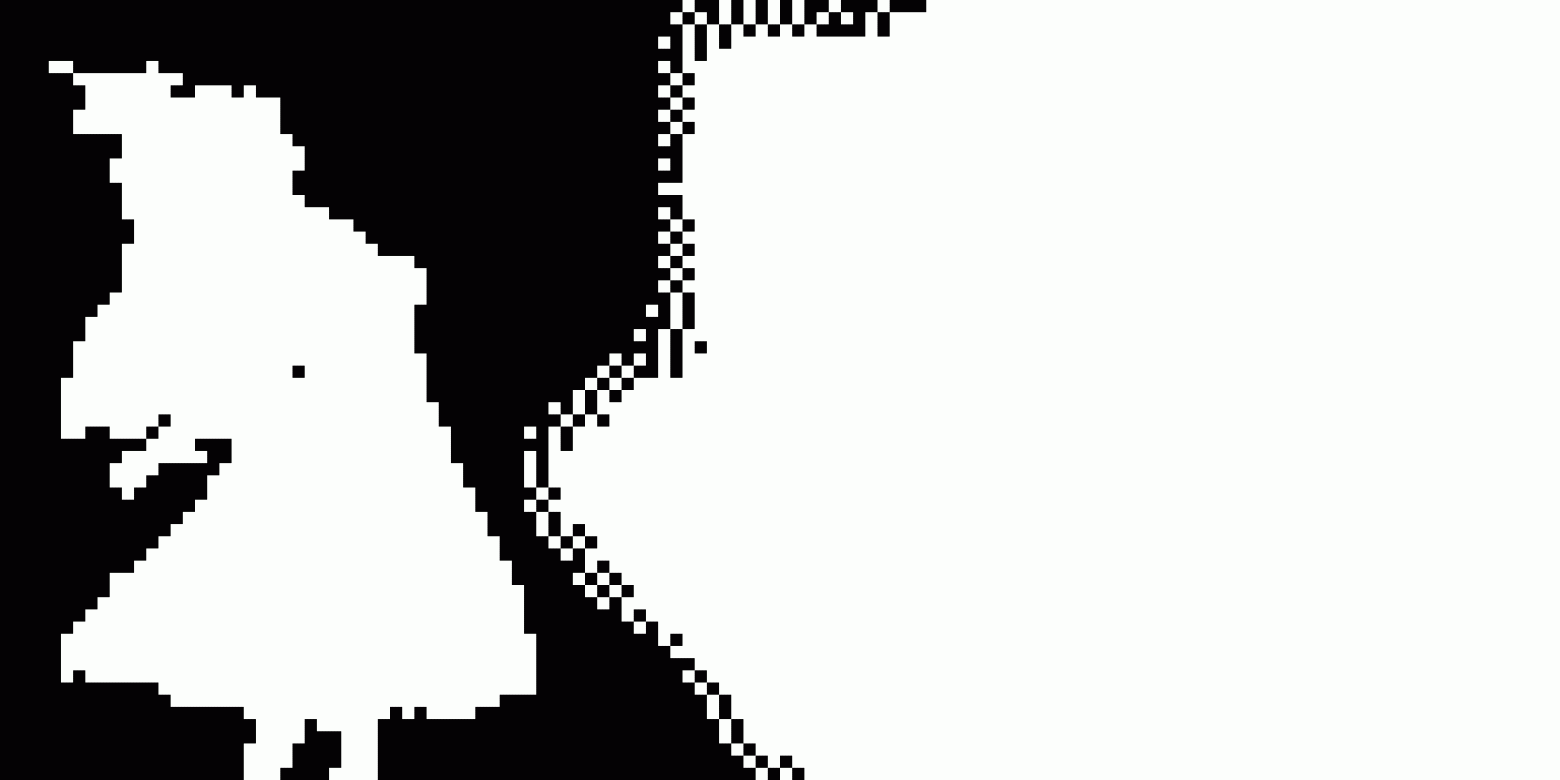 Итоговый монохромный кадр 128 на 64 пикселя с дизерингом