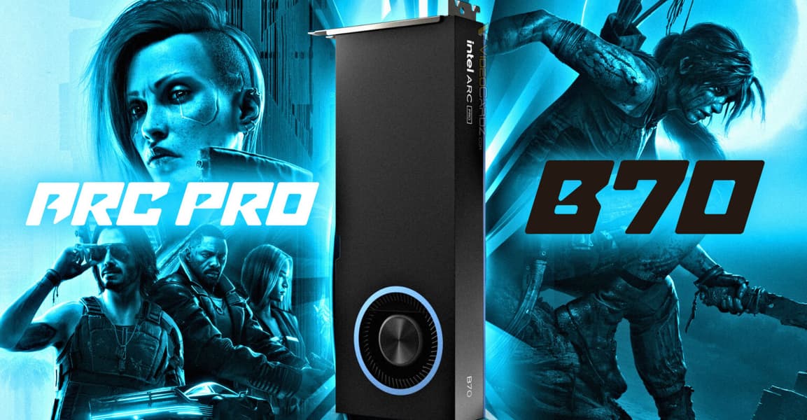 Новейшую видеокарту Intel Arc Pro B70 с 32 ГБ памяти впервые протестировали в играх — на 45% быстрее Arc Pro B60 - 1 Новейшую видеокарту Intel Arc Pro B70 с 32 ГБ памяти впервые протестировали в играх — на 45% быстрее Arc Pro B60 - 1
