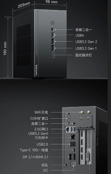 Крошечный ПК с возможностью установки дискретной видеокарты и выводом картинки на 4 экрана. Представлен мини-ПК Topfeel Next 2 - 2