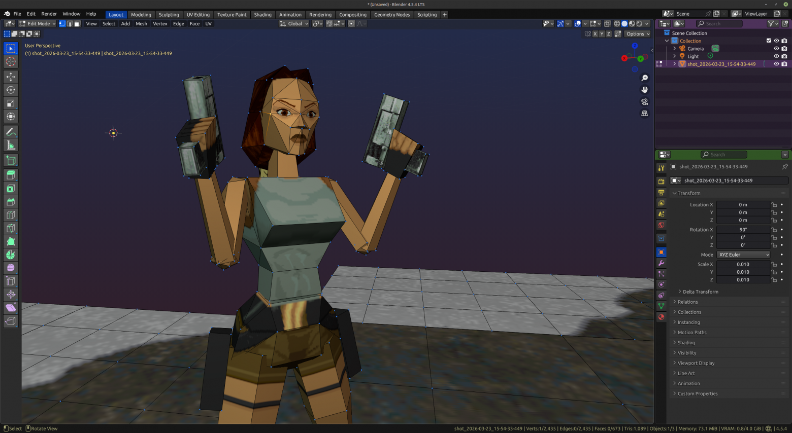 Модель Лары Крофт из первой части Tomb raider в программе blender