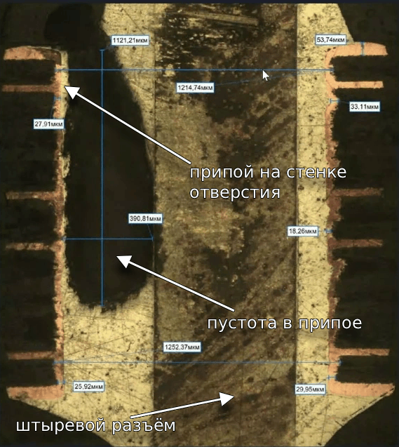 Но главное – левая стенка отверстия была всё-таки заполненность припоем. Частично, но была.