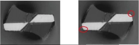 Слева нормальное сверло, справа сверло с микросколом.