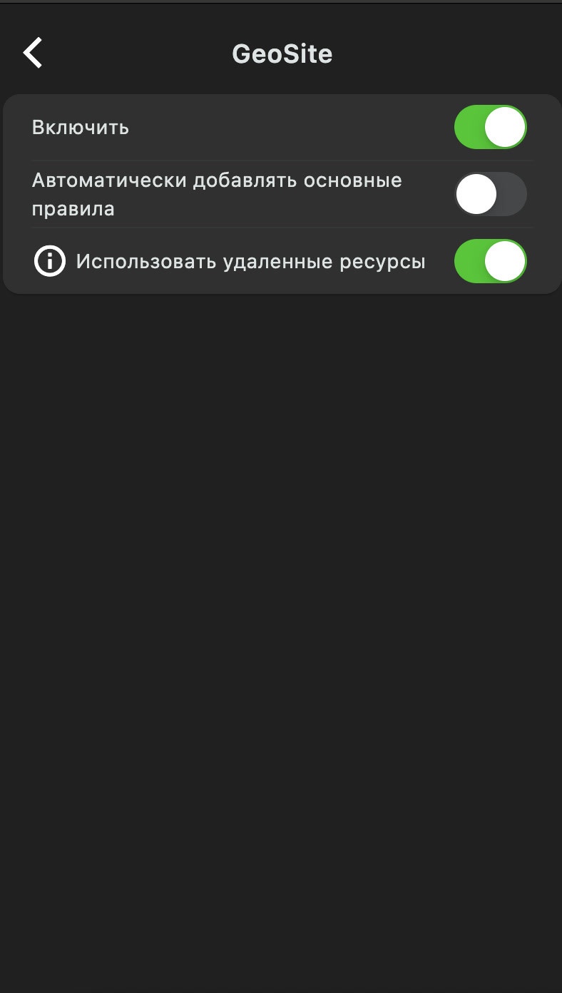 GeoSite настройки