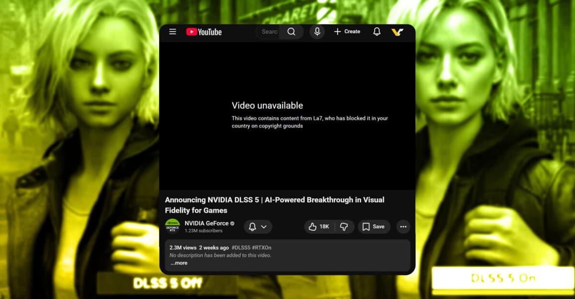 Оригинальное видео анонса технологии Nvidia DLSS 5 было заблокировано YouTube за нарушение авторских прав - 1 Оригинальное видео анонса технологии Nvidia DLSS 5 было заблокировано YouTube за нарушение авторских прав - 1