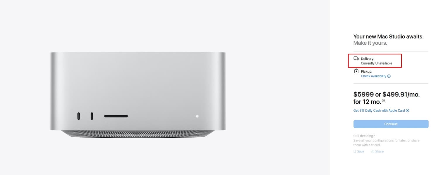 Конфигурации Mac mini и Studio с большим объёмом ОЗУ больше вообще недоступны для заказа. Неясно, будет ли Apple с этим что-то делать - 1