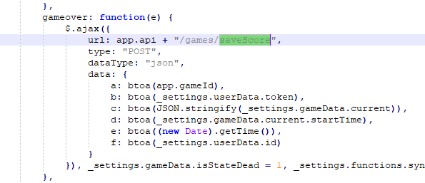 FriesHit GameOver saveScore API request arguments