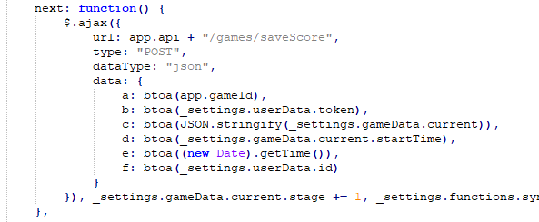 FriesHit Next Level saveScore API request arguments