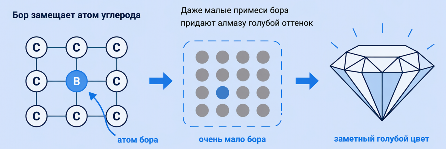 Синий и голубой цвет обусловлен химическим составом, а не структурными изменениями.