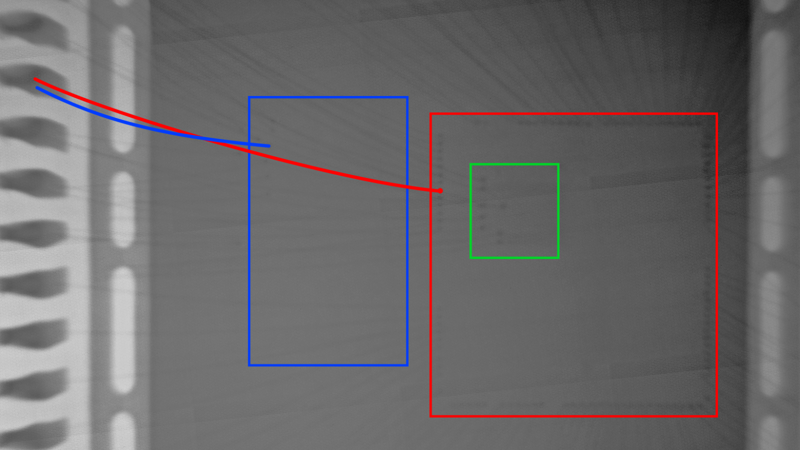 Проводки, уходящие от контакта CE на флешку (синий) и проц (красный). Тут же сидит и PSRAM (зелёный)