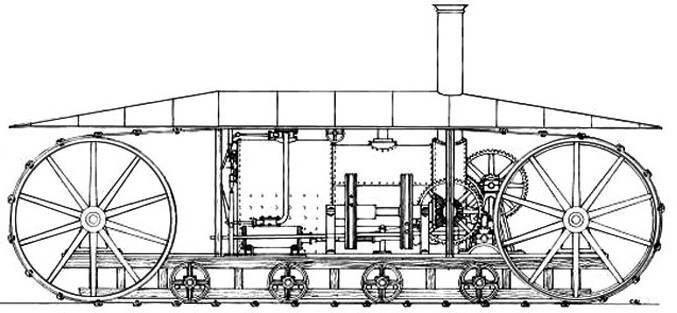 Гусеничный движитель на паровом локомобиле Джорджа Гиткота.
