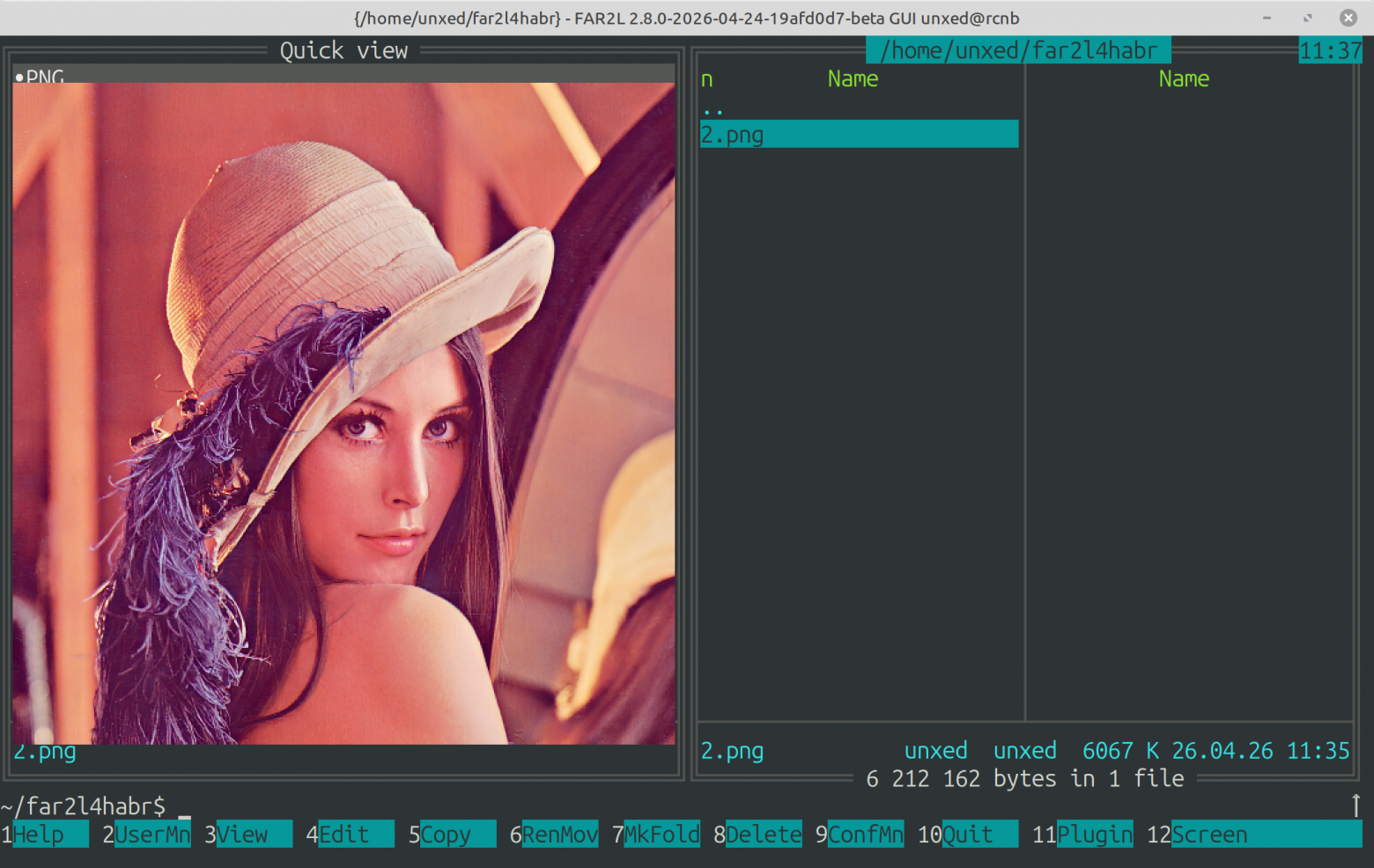 Просмотр картинок в far2l в панели быстрого просмотра
