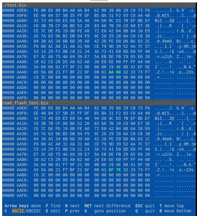 Ножом и термофеном: реверс-инжиниринг USB-устройства - 19 Diff showing 0xAA being written into flash