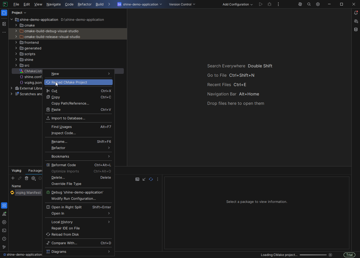 Расположение Reload CMake Project
