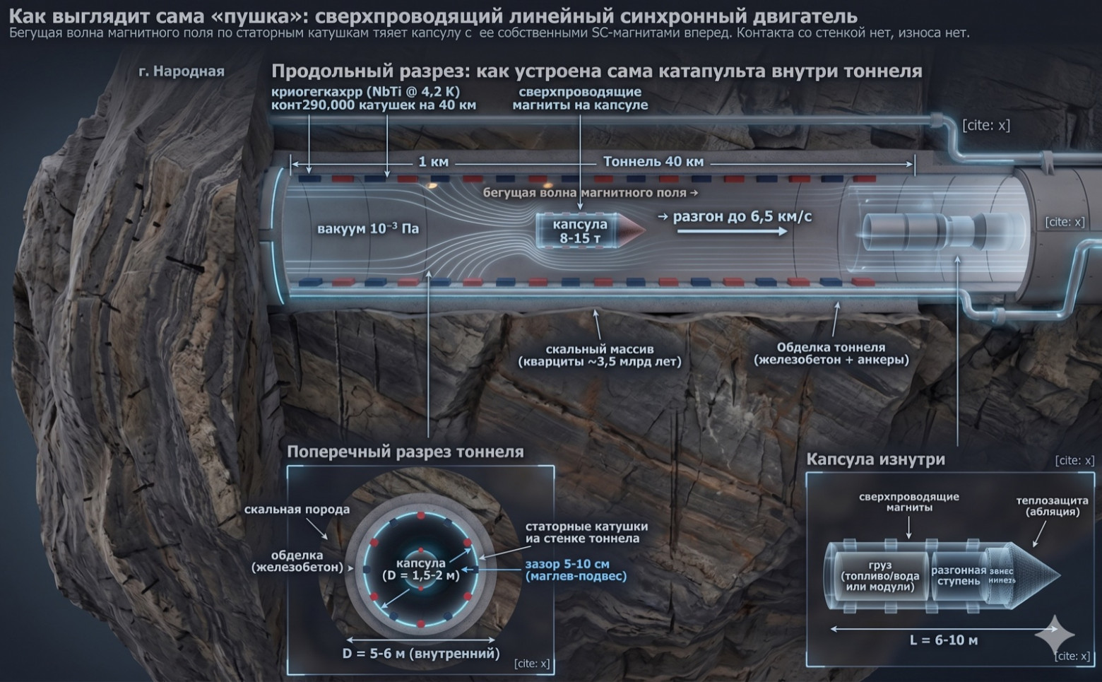 Выходной интерфейс в разрезе: гелиевый буфер, мембрана, клапан