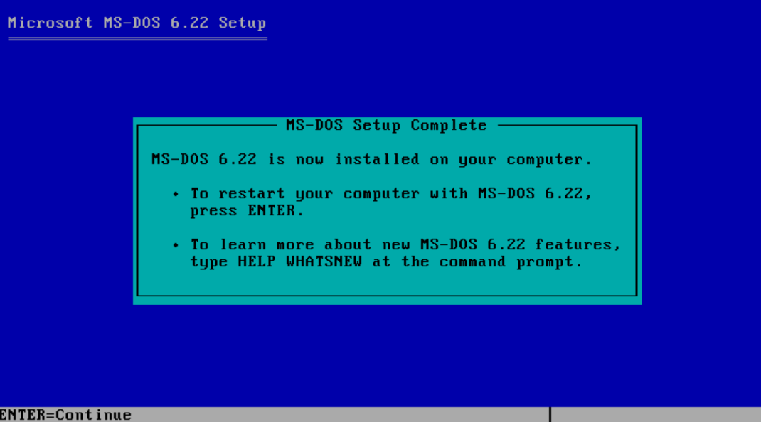 Финальный экран установки MS-DOS