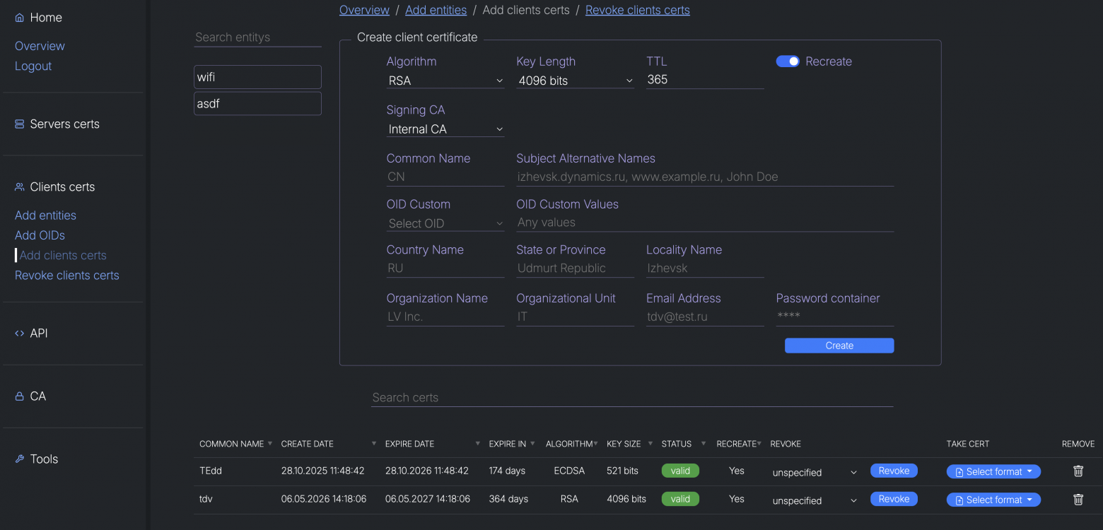 Add client certs