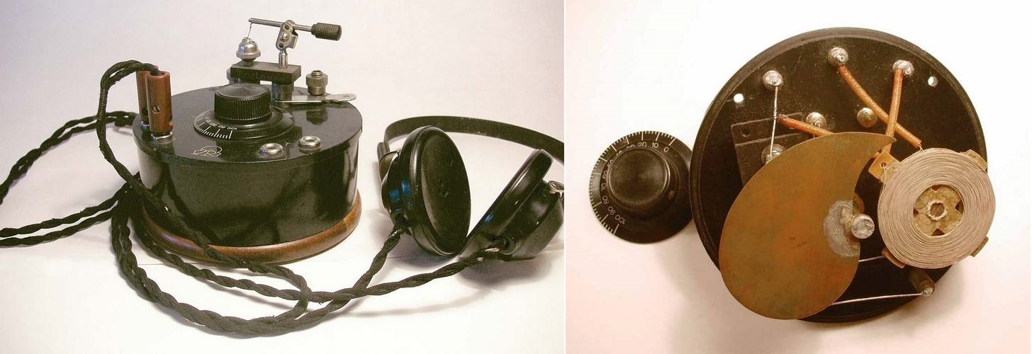 Фото 6.5. СВ детекторный приёмник Radiola-M, 1920-е, Швеция. Простая схема, настройка контура металлом