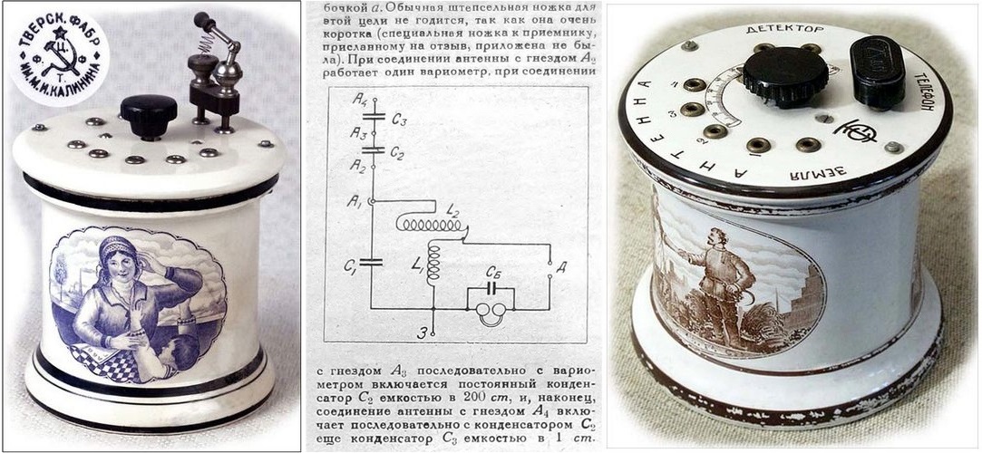 Фото 6.7. Приёмник «ПФ», два варианта оформления, схема из радиожурнала
