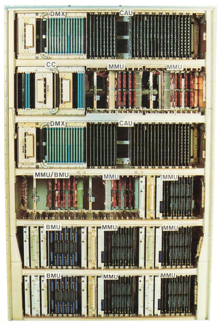 The baseline configuration for the AWACS CC-2E digital computer. Components are Digital Multiplexer (DMX), Computer Arithmetic Unit (CAU), Computer Control (CC), Monolithic Memory Unit (MMU), and Bubble Memory Unit (BMU). From "AWACS Data Processing Subsystem" brochure, 1991.