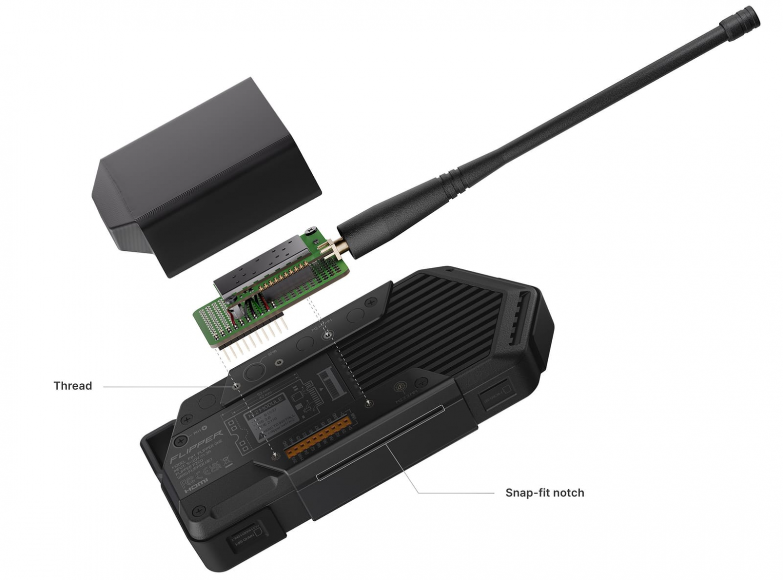 GPIO-модули устанавливаются поверх задней крышки и фиксируются на корпусе защёлками и винтами