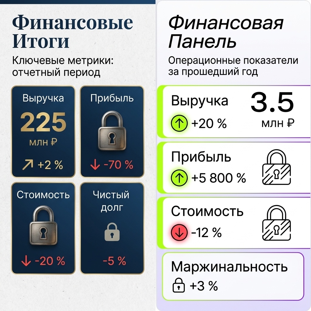 Финансовые показатели компаний. Слева операционная компания справа имущественная 