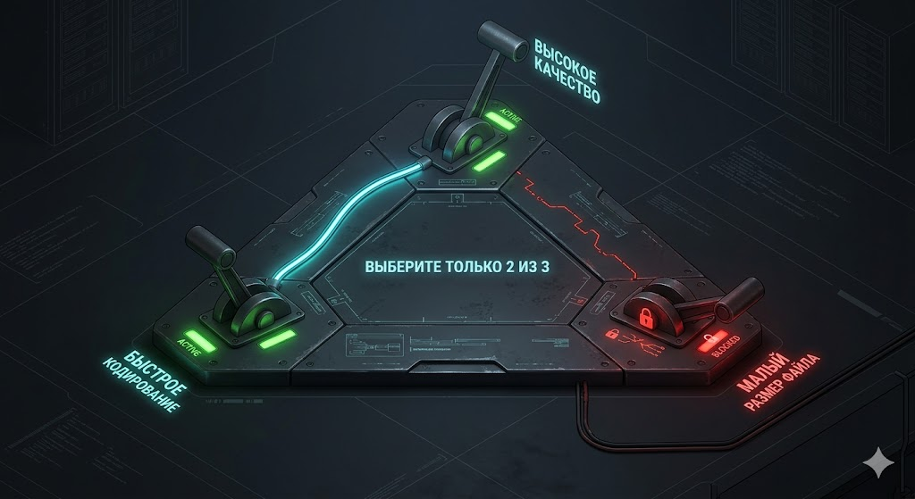 Иллюстрация треугольника компромиссов при работе с энкодерами (Gemini)