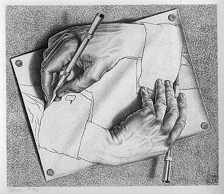 https://en.wikipedia.org/wiki/Drawing_Hands https://en.wikipedia.org/wiki/Drawing_Hands