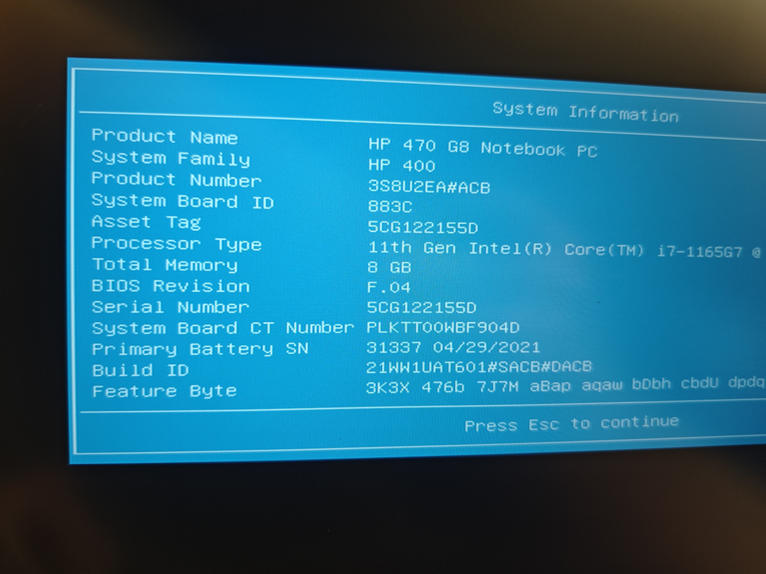HP 470 G8 System Information