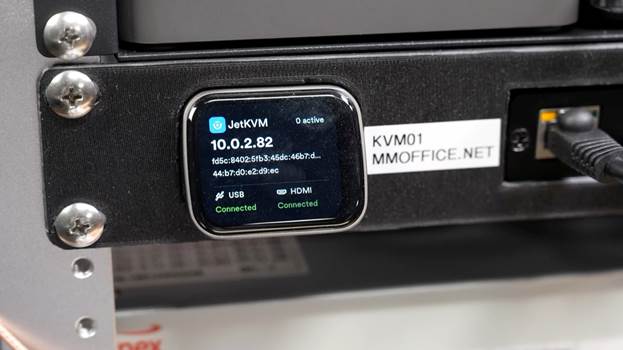 JetKVM in clock rack mini rack