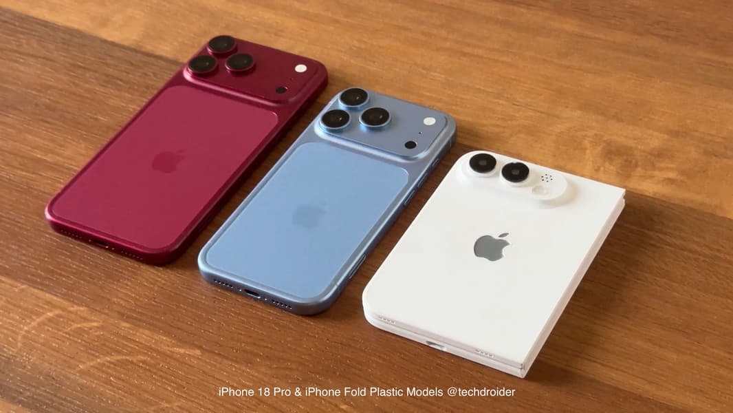 Линейка iPhone в 2026 году будет выглядеть так: появилось общее живое фото макетов iPhone 18 Pro и Pro Max, а также iPhone Fold - 1