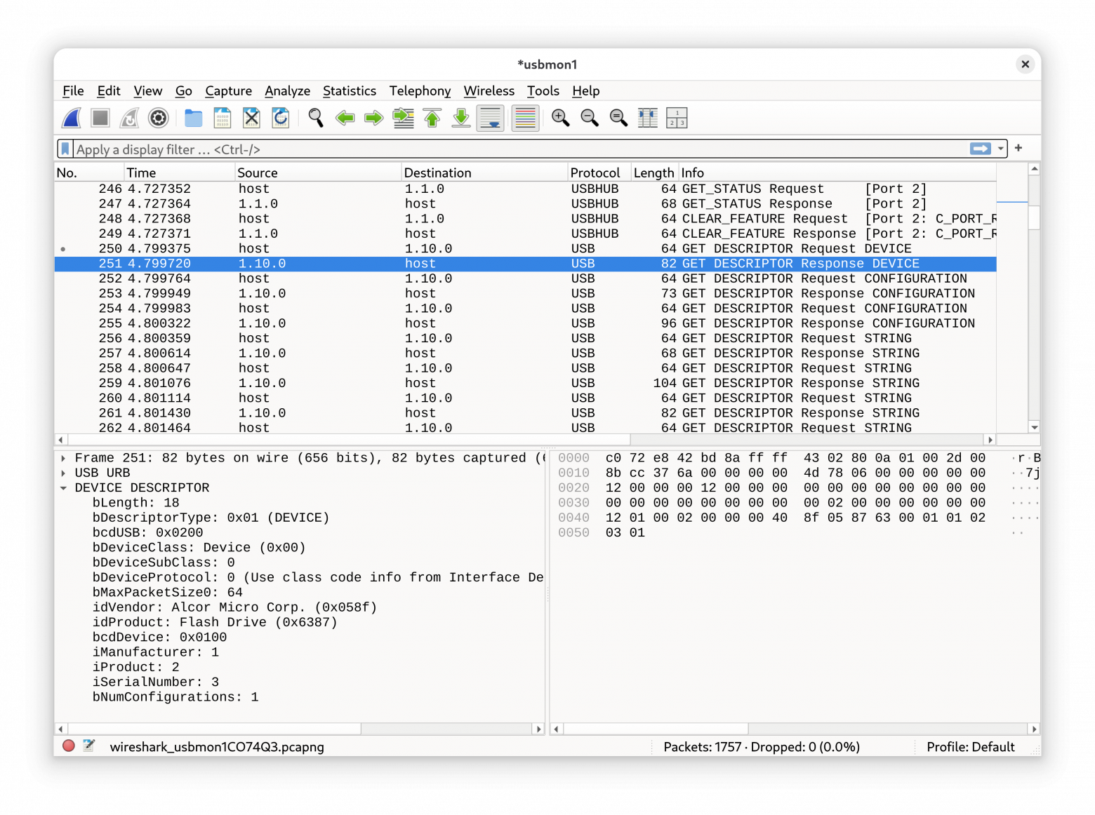 Анализ USB-траффика при помощи Wireshark + usbmon