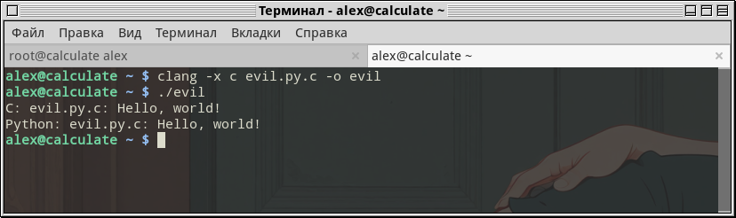 Поскольку нет каких-либо требований к версии и типу компилятора С, использовался обычный Clang 21