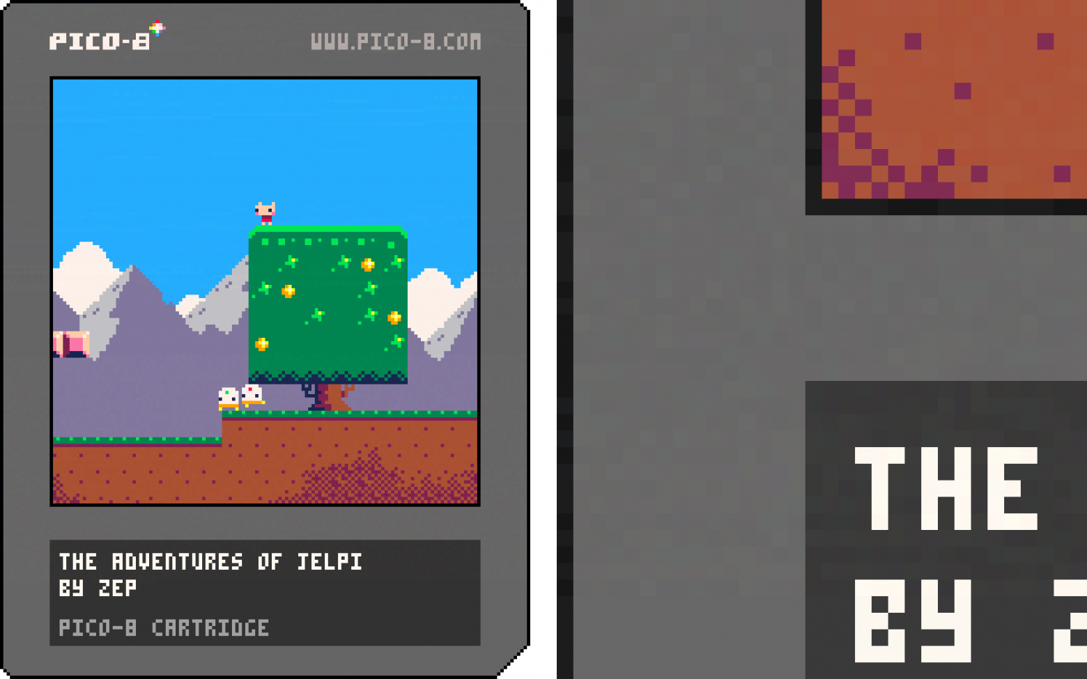 Пример картриджа PICO-8 и увеличенный фрагмент с шумом