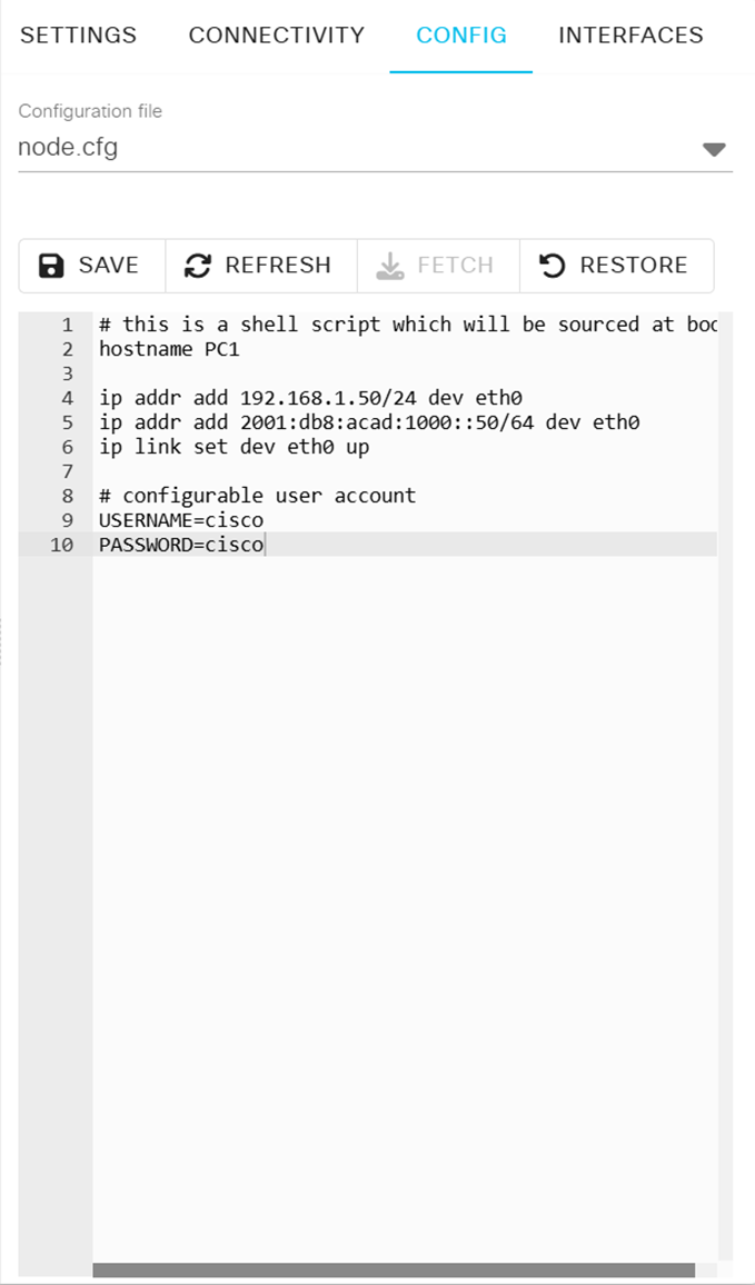 Рисунок 12. Панель Config для настройки конфигурационного файла