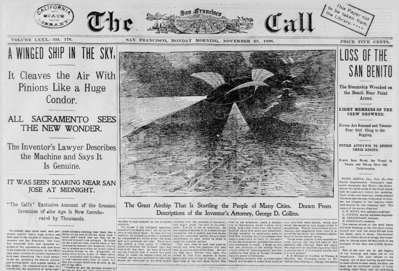 San Francisco Call от 22 ноября 1896 года со ссылкой на заявления мистера Коллинза