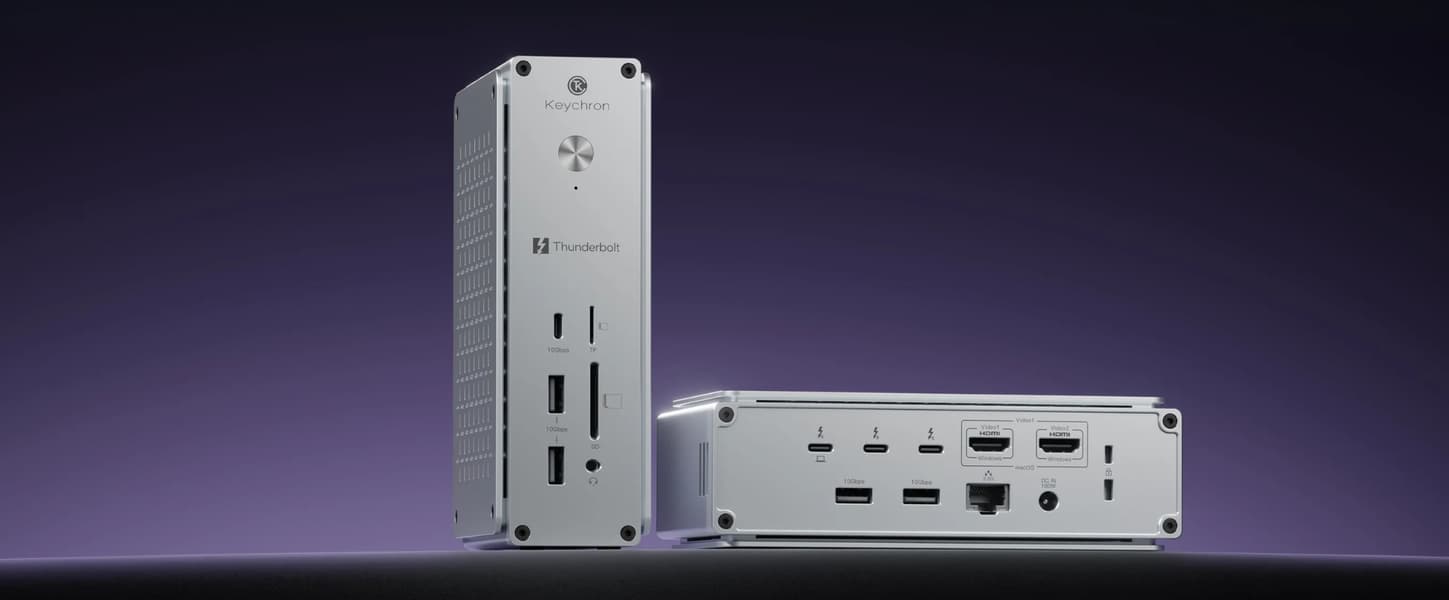 14 разъёмов, из которых три Thunderbolt 5. Представлена металлическая док-станция Keychron Thunderbolt 5 Dock (14-in-1) - 1