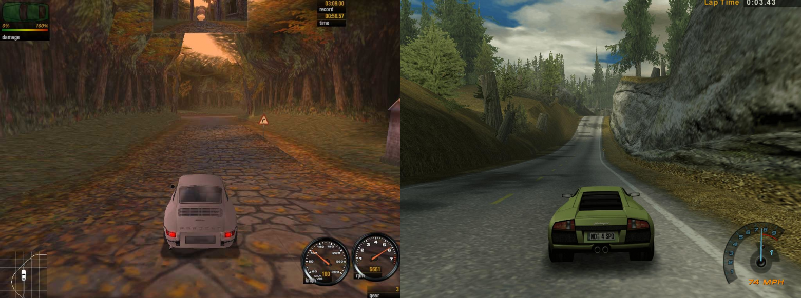 Сравните детализацию в Porsche Unleashed и HP2. Разница на лицо